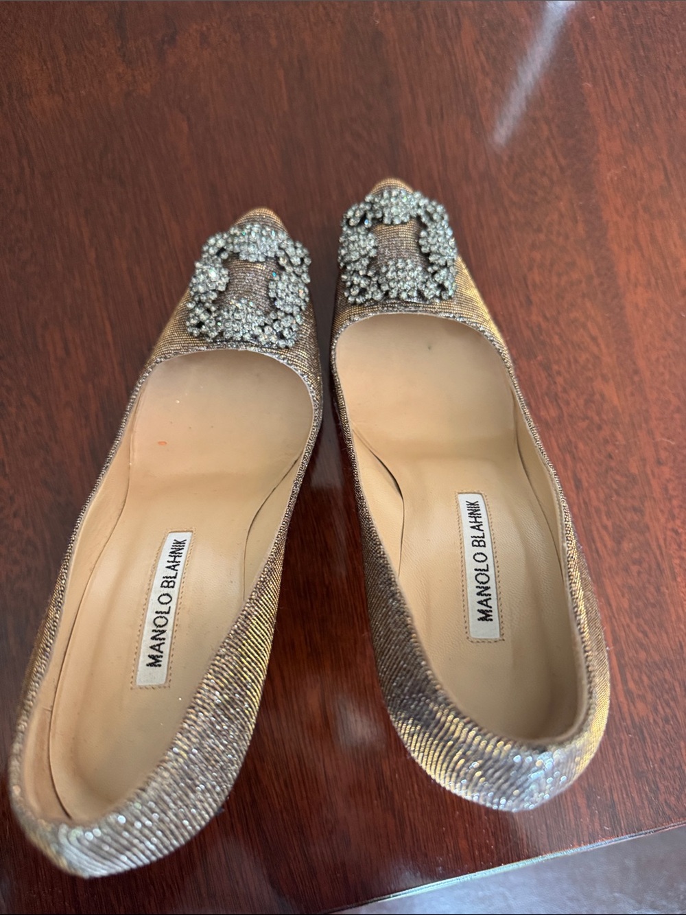 Manolo Blahnik Hangisi Silver Embellished Women's Pumps 37 - Picture 7 of 13